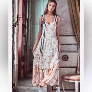 BNWT LoveShackFancy Soroya Genuine Silk Dress in Scallop Shell